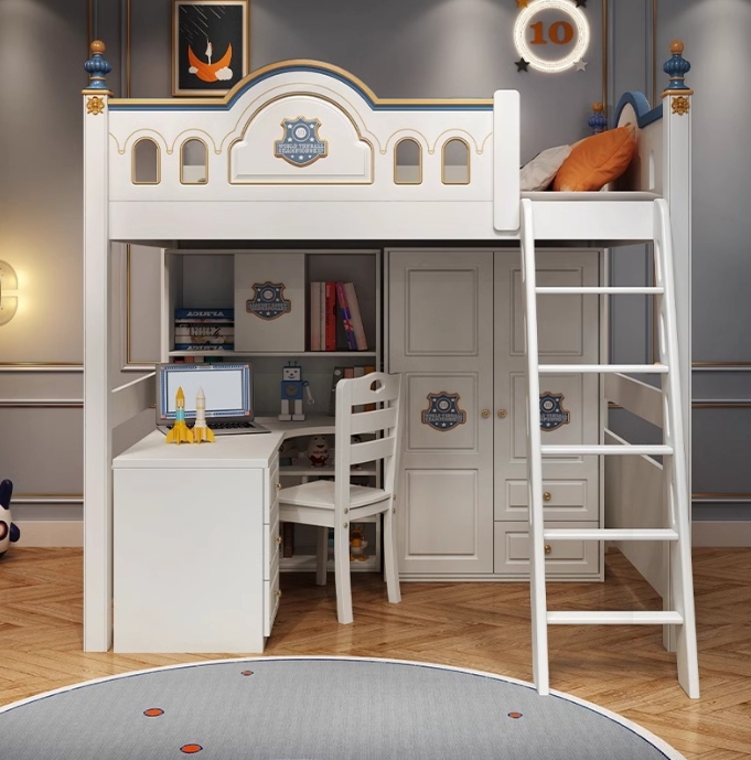 Bunk Bed With Stairs And Slide - Çocuklar için Prenses Odası Ahşap Kale