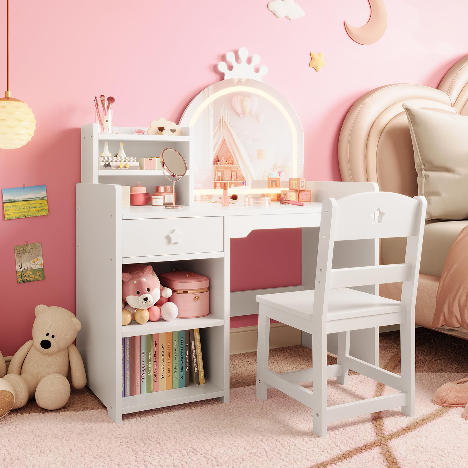 Dressing Table Vanity With Lighted Mirror - Çocuk Makyaj Masası ve Sandalye Seti