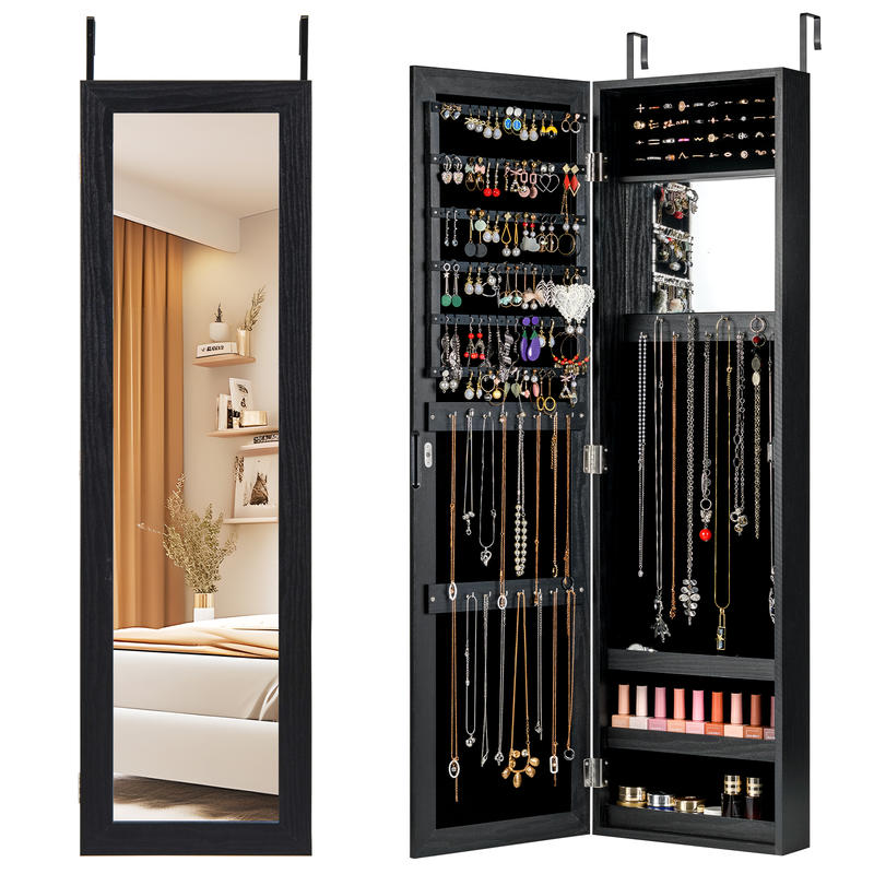 Full Length Mirror Jewelry Armoire - Kilitlenebilir Mücevher Dolabı, Duvara Monte MDF
