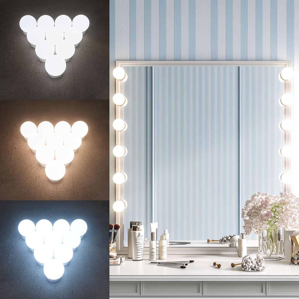 Dressing Table Vanity With Lighted Mirror - Kısılabilir LED Hollywood Makyaj Aynası Lambası,