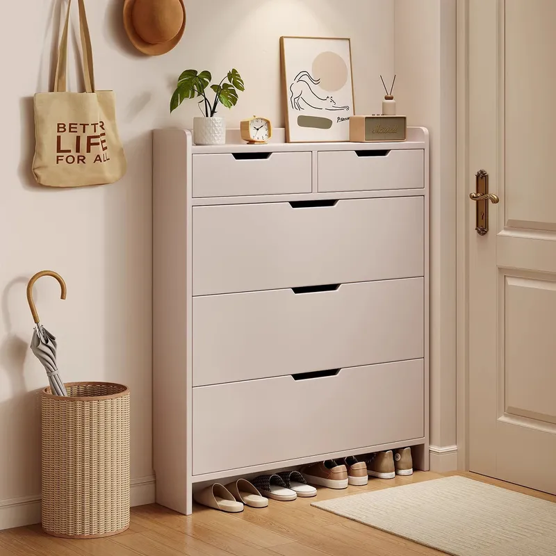 Shoe Rack Cabinet Narrow Entryway - Masif Ahşap Gövdeli Ayakkabılık 17cm Derinlik