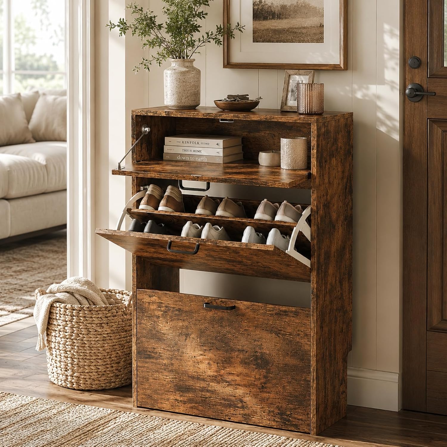 Shoe Rack Cabinet Narrow Entryway - # 2 Çekmeceli ve 1 Açılır