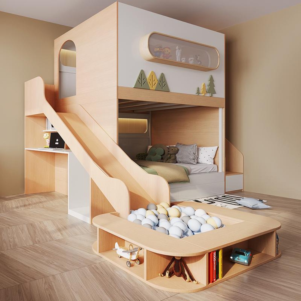 Bunk Bed With Stairs And Slide - Uzay Kapsülü Tasarımlı, Kaydıraklı ve Oyun