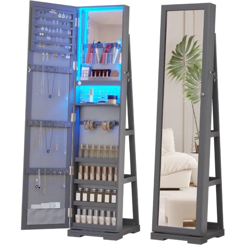 Full Length Mirror Jewelry Armoire - Tam Boy Aynalı LED Takı Dolabı,