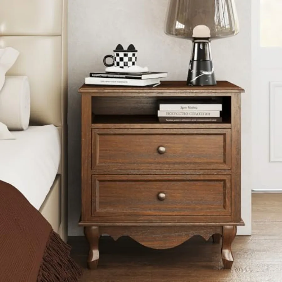Solid Wood Nightstand 2 Drawers - Masif Ahşap Komodin, 2 Çekmeceli ve