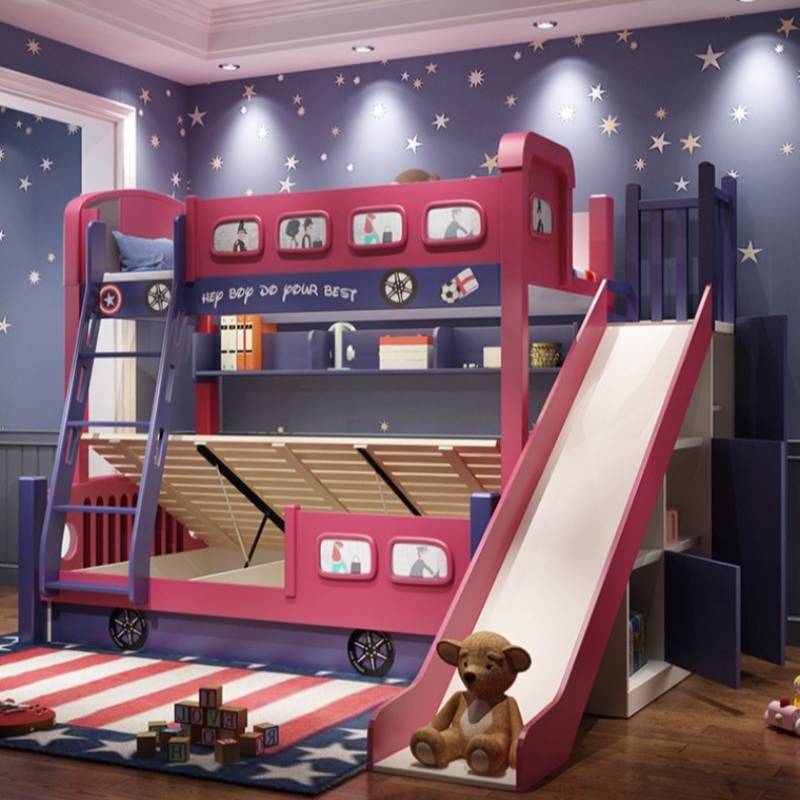 Bunk Bed With Stairs And Slide - Modern Tarz Kız Çocuk Yatak Çerçevesi