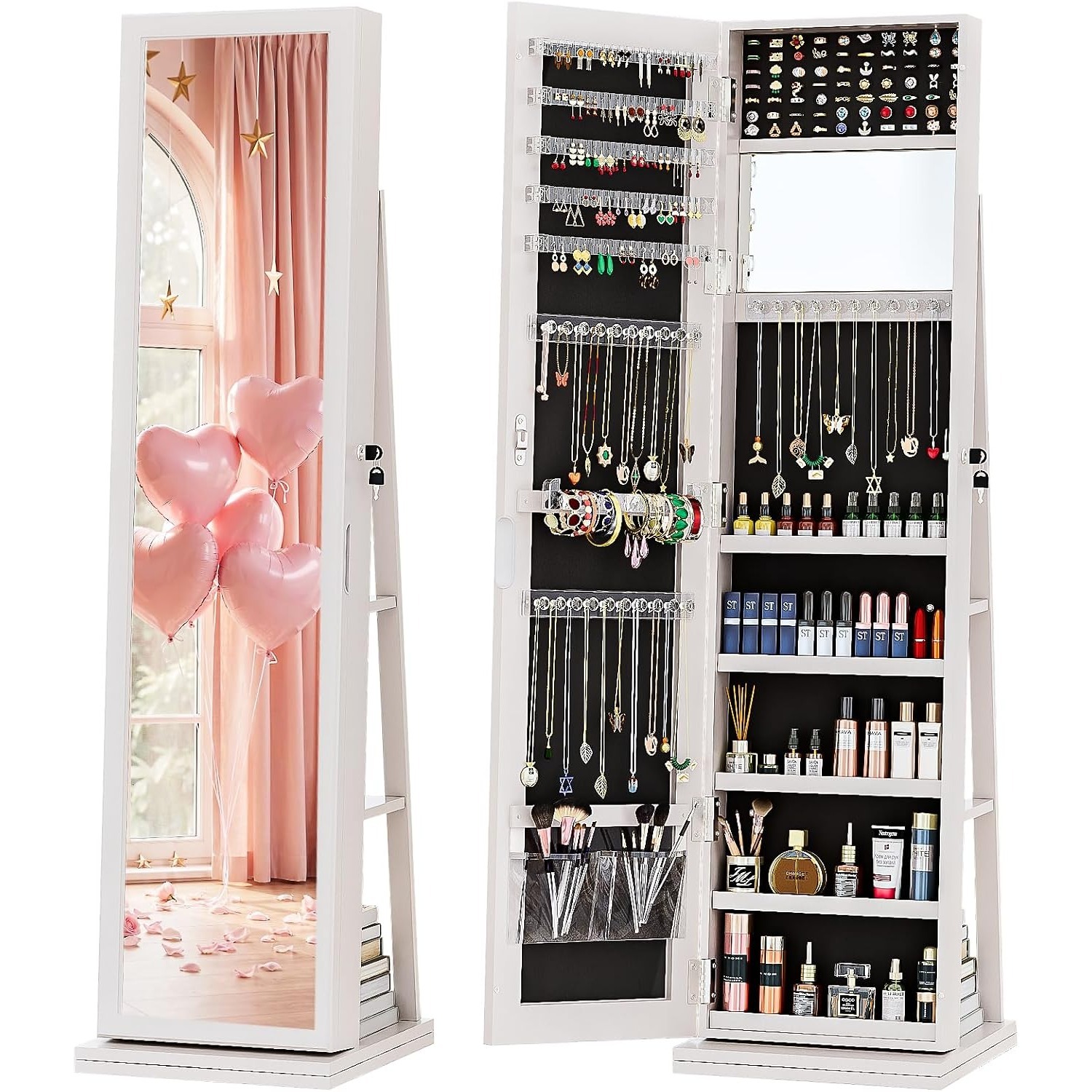 Full Length Mirror Jewelry Armoire - 4'ü 1 Arada Mücevher Dolabı, Kilitlenebilir