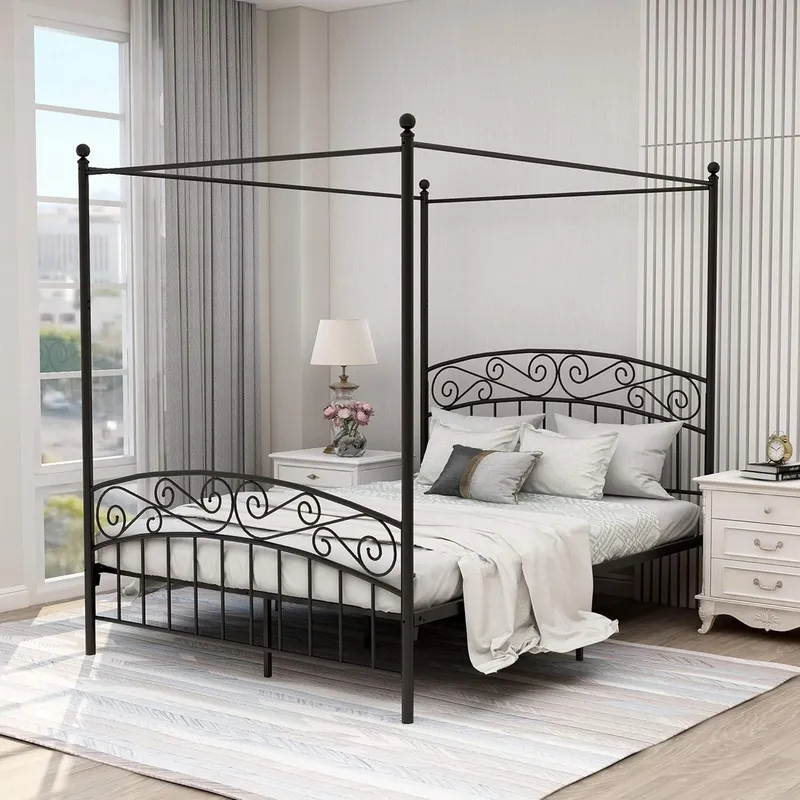 Kraliçe Boyutu, Dört Direkli,  - Canopy Bed Frame Metal Queen incelemesi ve fiyatı