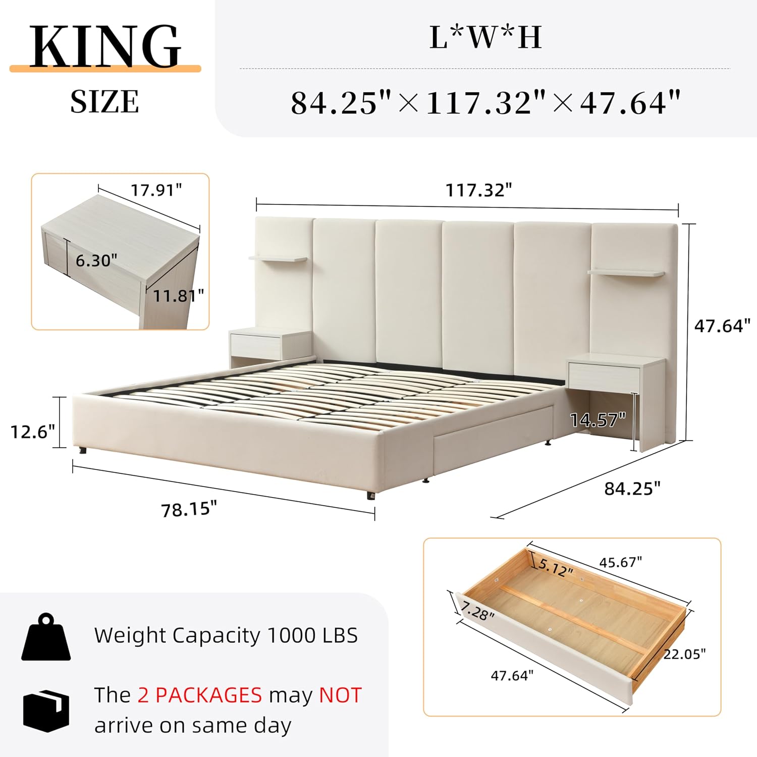 Depolama Alanı ve Entegre Komo - King Size Bed Frame With Storage Drawers incelemesi ve fiyatı