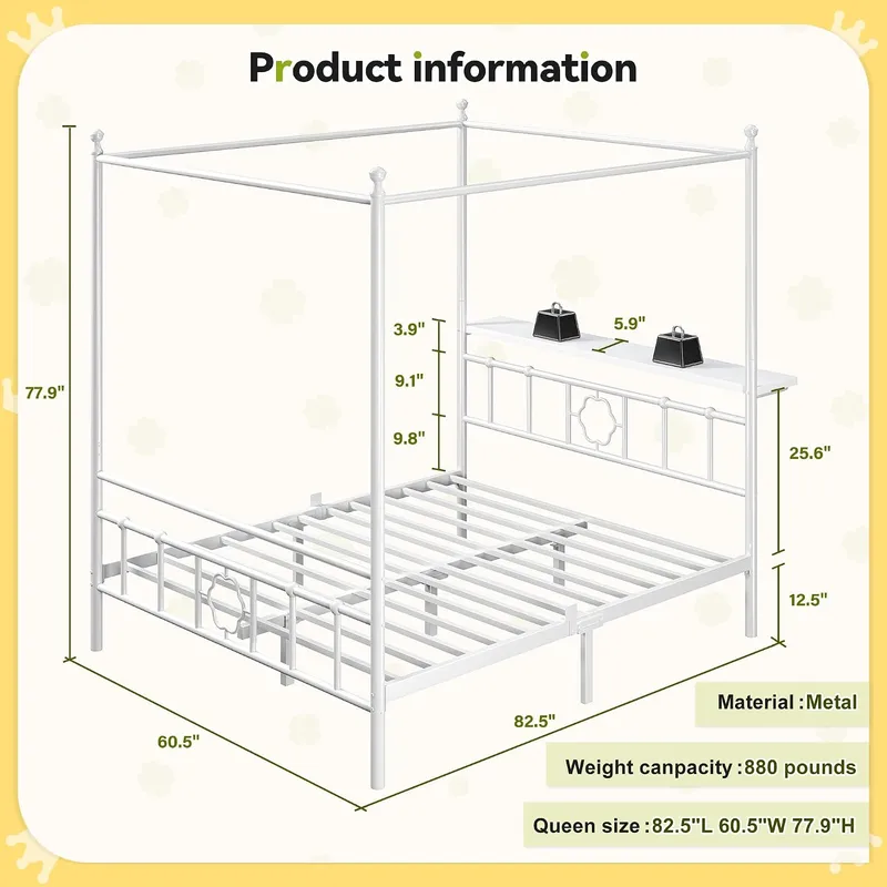 Depolama Alanlı Beyaz Metal Ka - Canopy Bed Frame Metal Queen incelemesi ve fiyatı