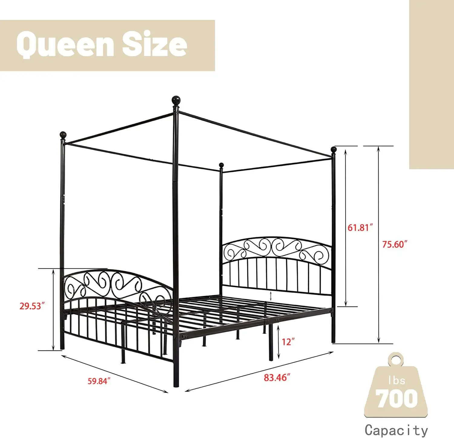Kraliçe Boy Dört Direkli Metal - Canopy Bed Frame Metal Queen incelemesi ve fiyatı