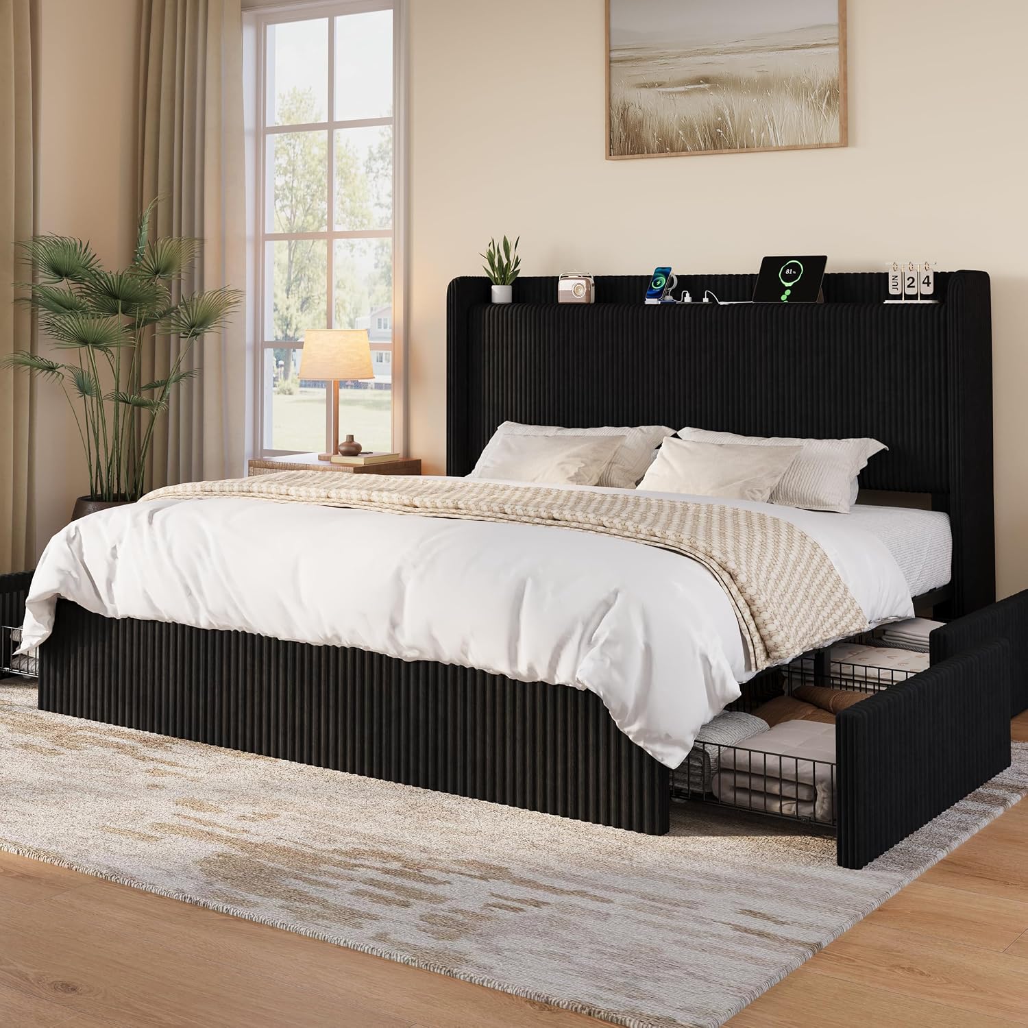 King Size Yatak Çerçevesi, 4 B - King Size Bed Frame With Storage Drawers incelemesi ve fiyatı