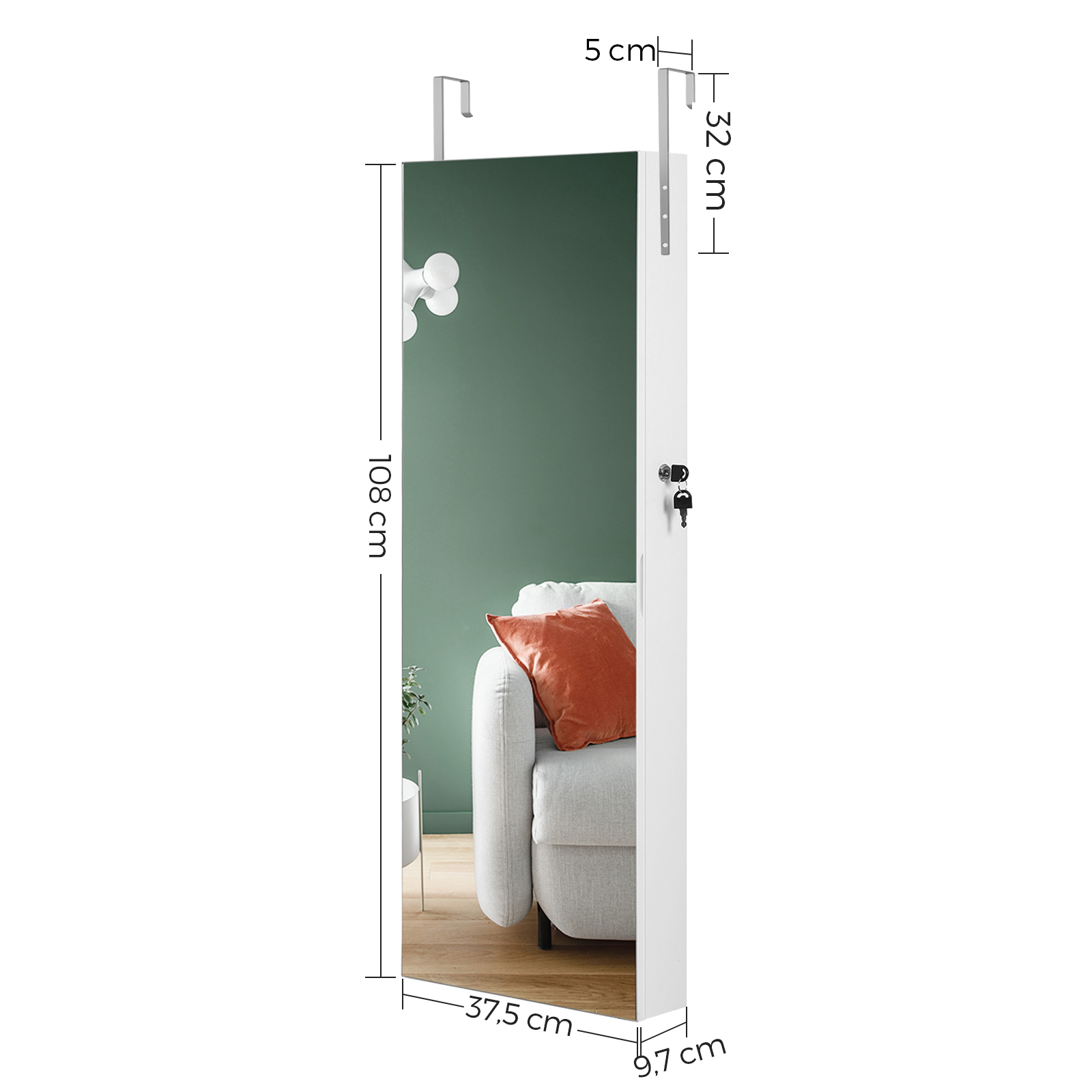 Beyaz Kilitlenebilir Mücevher  - Full Length Mirror Jewelry Armoire incelemesi ve fiyatı