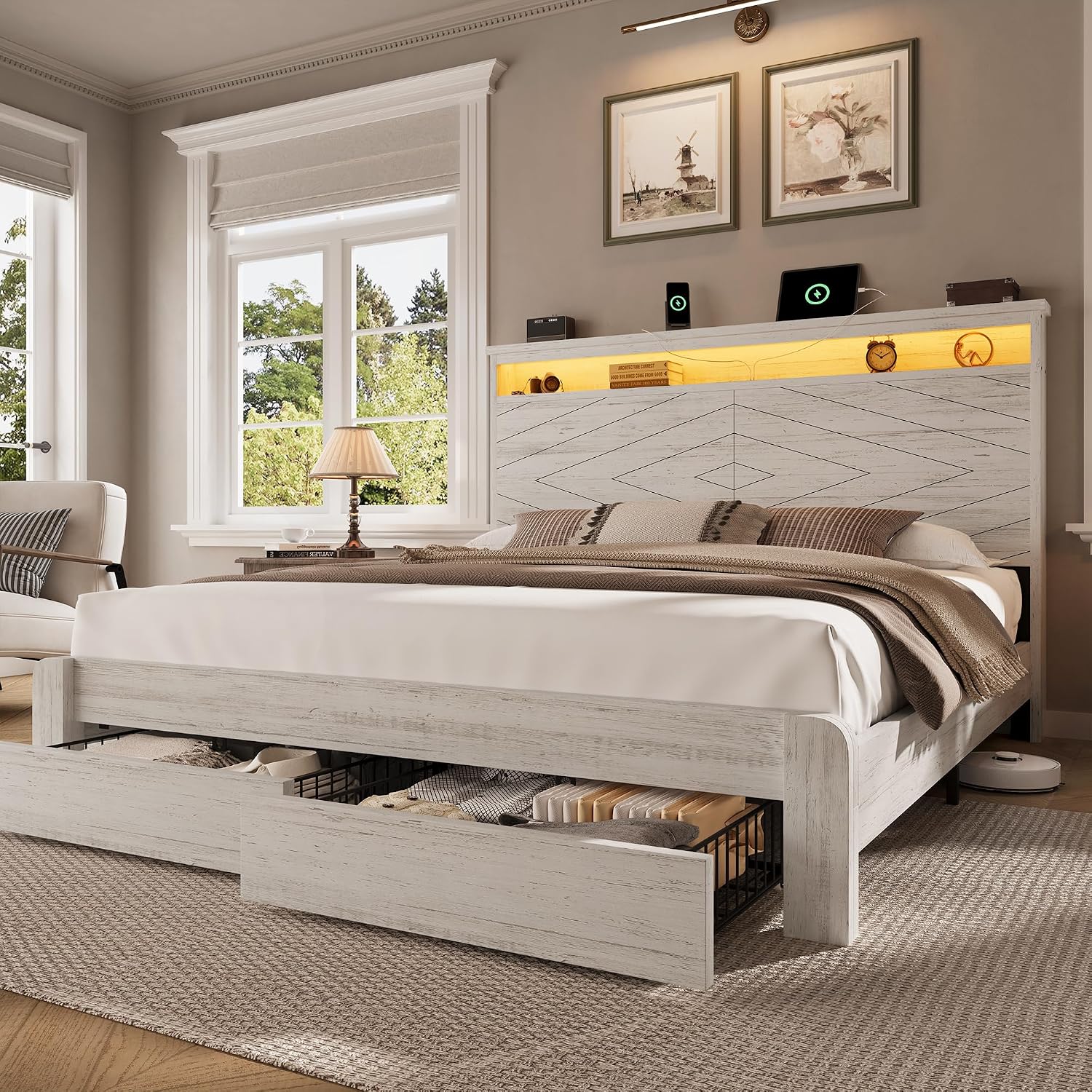 Başlıklı King Size Ahşap Platf - King Size Bed Frame With Storage Drawers incelemesi ve fiyatı