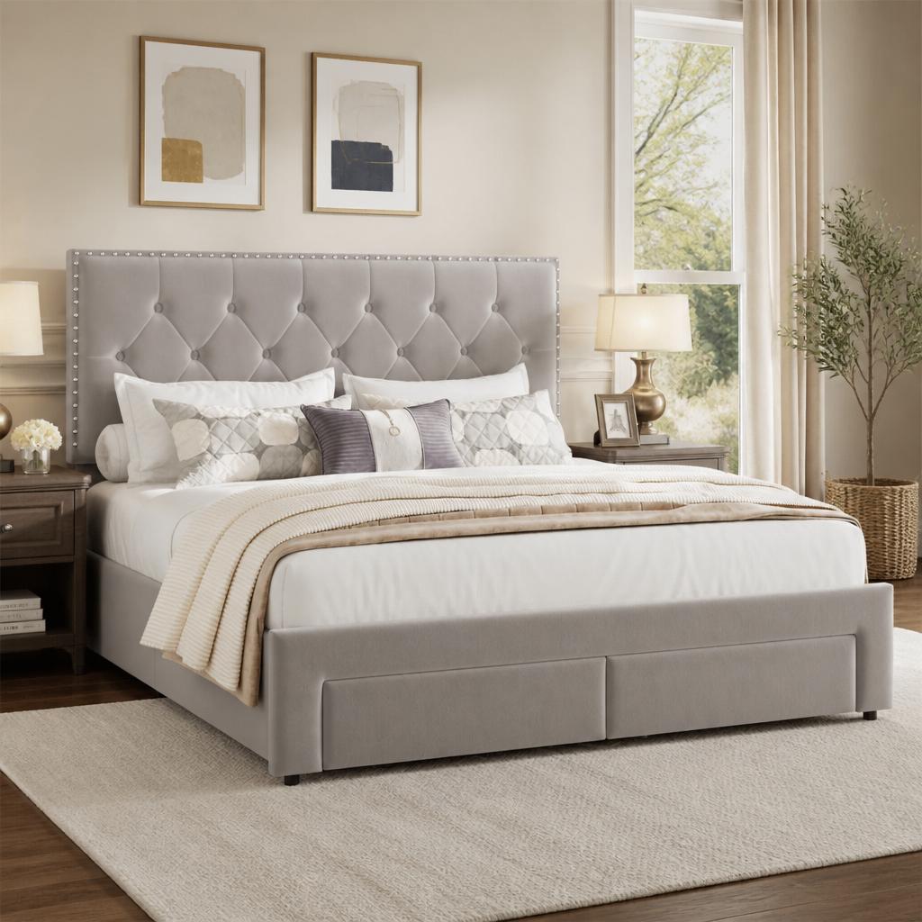 2 adet çekmeceli, büyük boy ya - King Size Bed Frame With Storage Drawers incelemesi ve fiyatı
