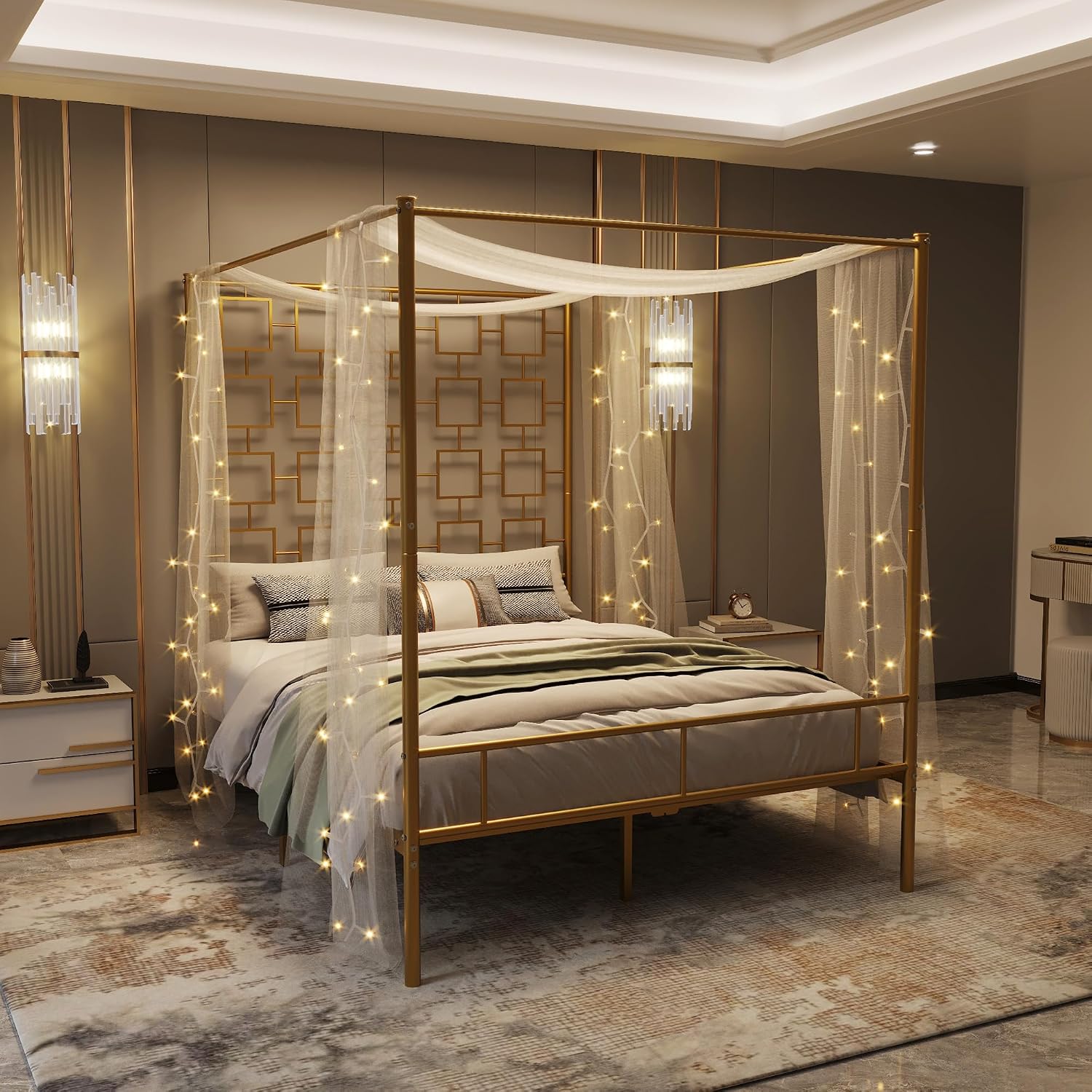 Kraliçe Boy Çift Kişilik Metal - Canopy Bed Frame Metal Queen incelemesi ve fiyatı