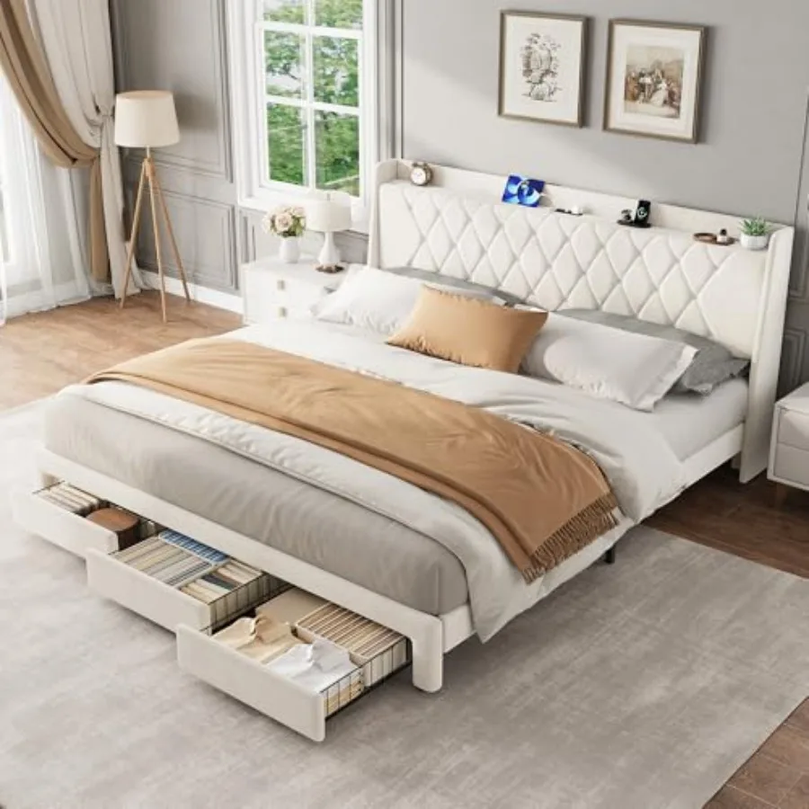 Kristal işlemeli başlığı, 3 ad - King Size Bed Frame With Storage Drawers incelemesi ve fiyatı